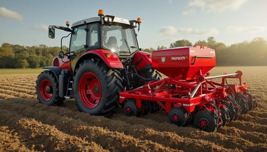 Machinerie agricole moderne sur champ français