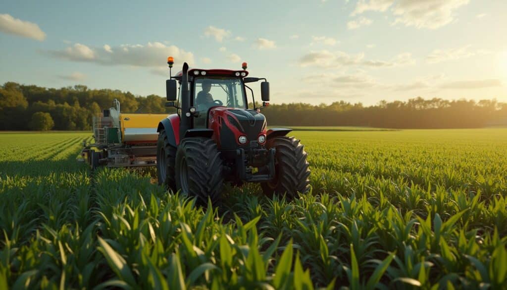 Machines agricoles en action dans un champ en France