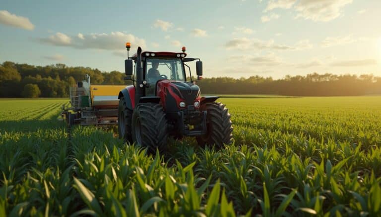 Machines agricoles en action dans un champ en France