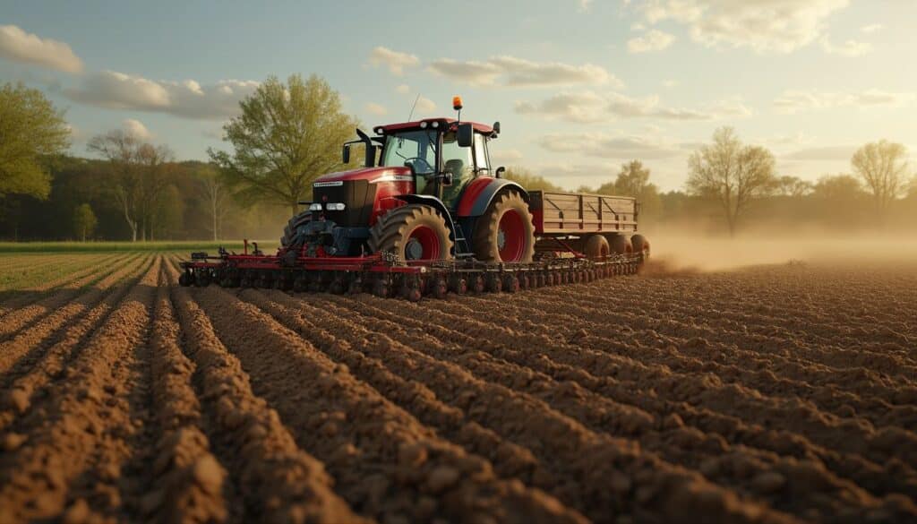 Machinerie agricole sur le champ français