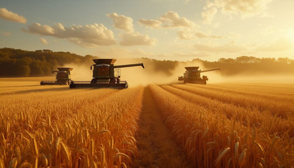 Machinerie agricole moderne sur champ français