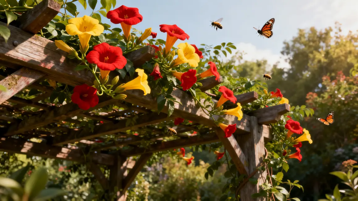 Bignone sur pergola fleurs biodiversité été