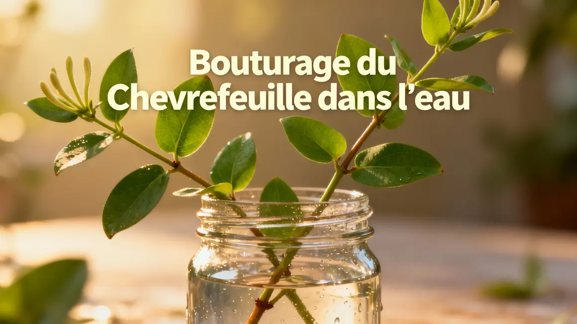 Bouturage du chevrefeuille dans l'eau bocal transparent