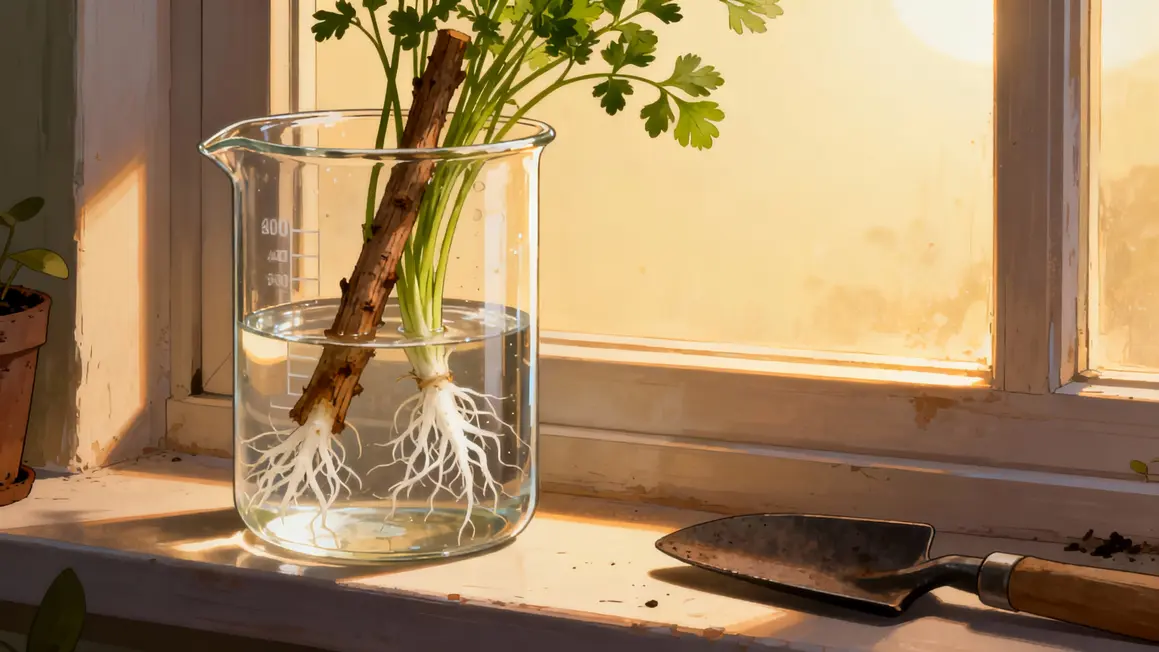 Bouturage chevrefeuille dans l'eau sur fenetre