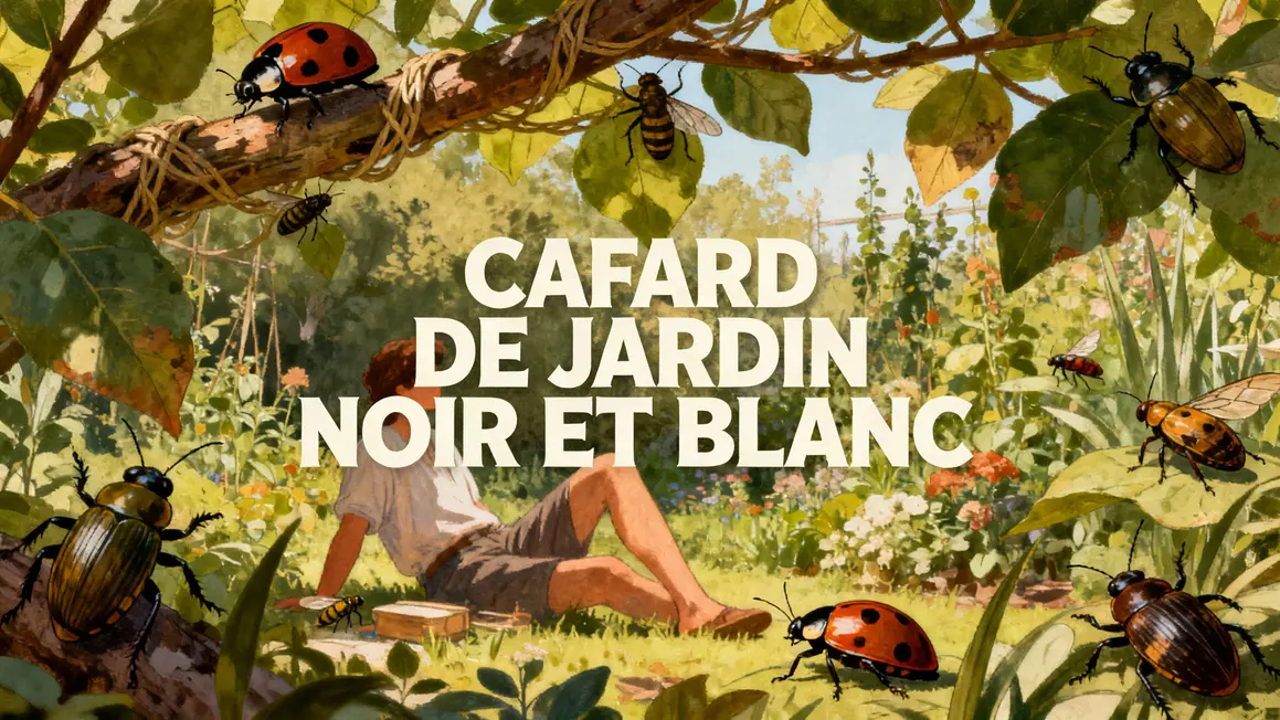 Illustration d'un sous-bois sain avec cafards de jardin noir et blanc