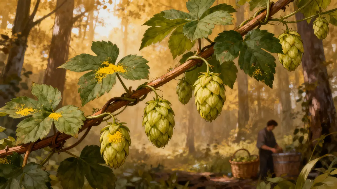 feuilles cones houblon sauvage botanique