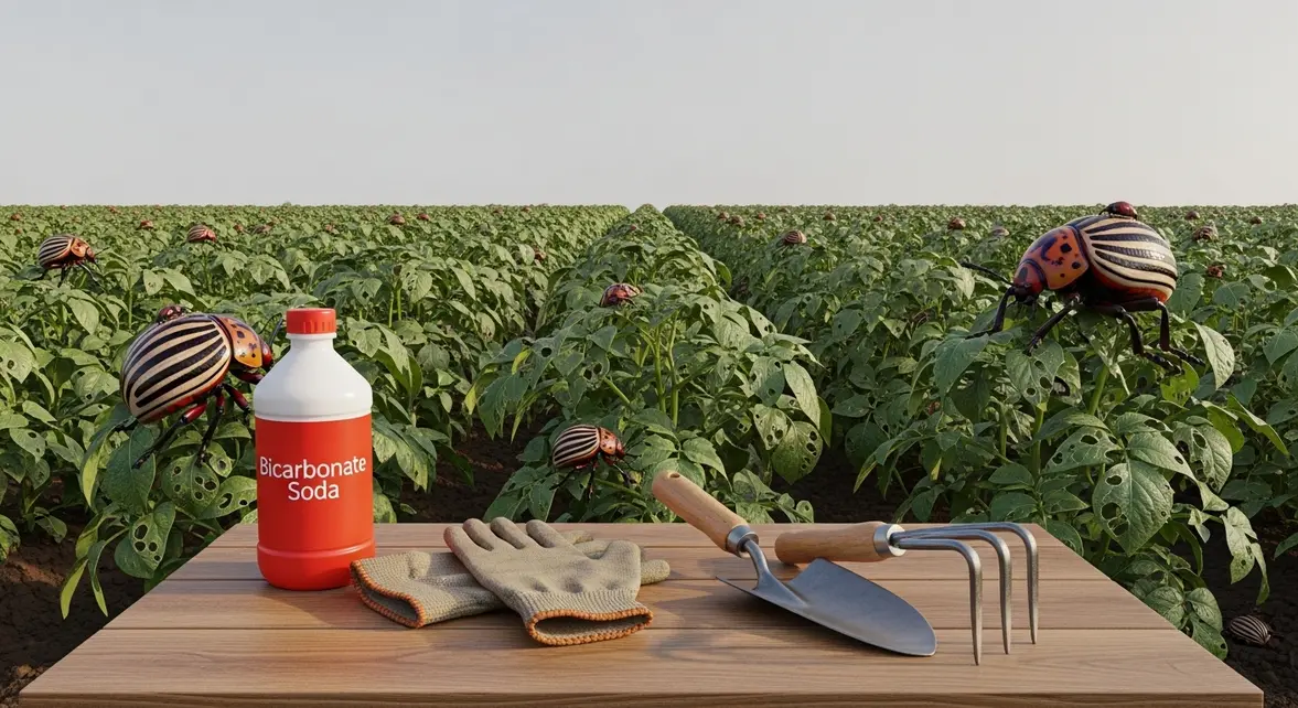 champ de pommes de terre infesté doryphore et bicarbonate