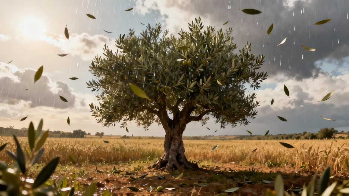 illustration chute feuilles olivier champ climat variable