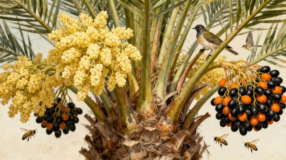 grappes palmier pollinisateurs fleurs fruits