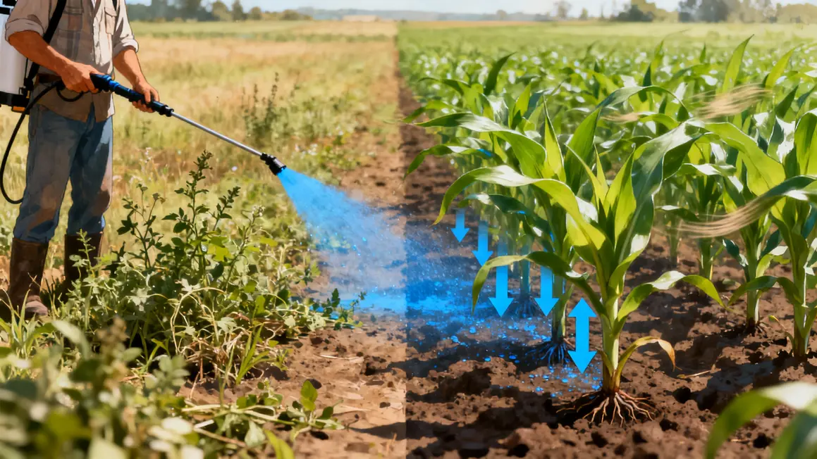 Champ pulvérisateur glyphosate passage feuilles racines