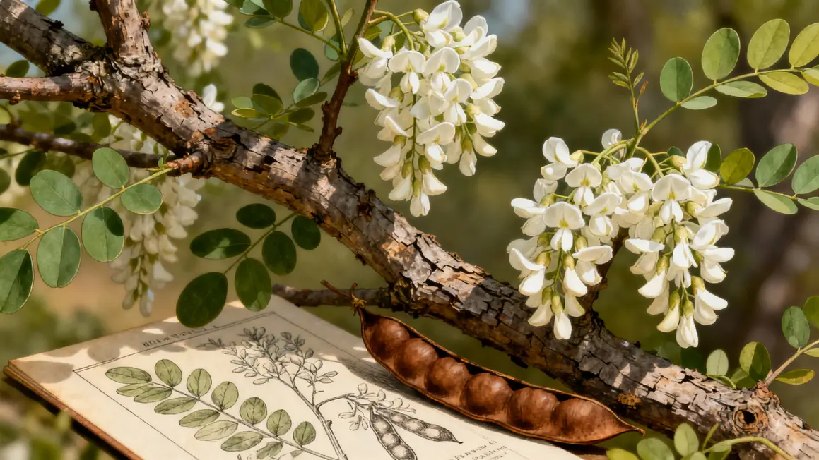 fleur d acacia robinier detail feuilles gousses