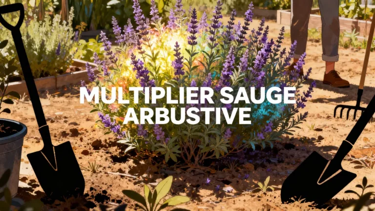 Vue sauge arbustive en fleurs outils jardinage