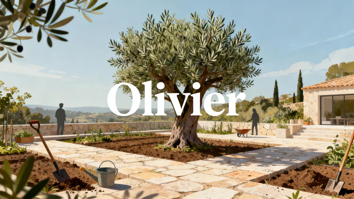 Illustration olivier jardin moderne terrasse