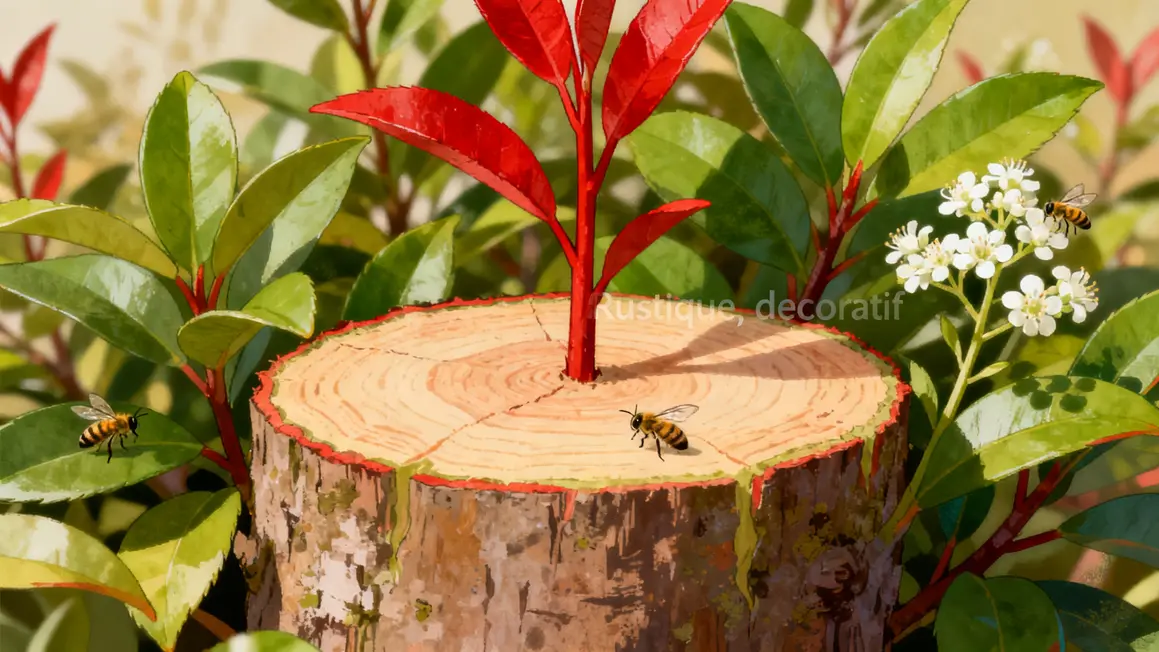 photinia adulte feuillage persistant pousse rouge insectes