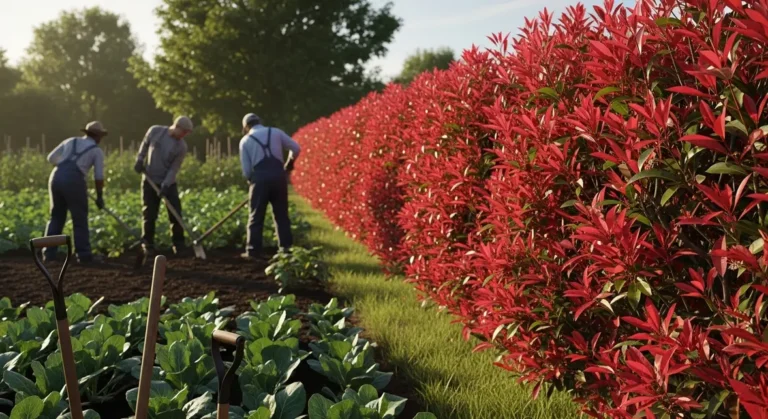 photinia en haie bordure potager jeunes pousses rouges