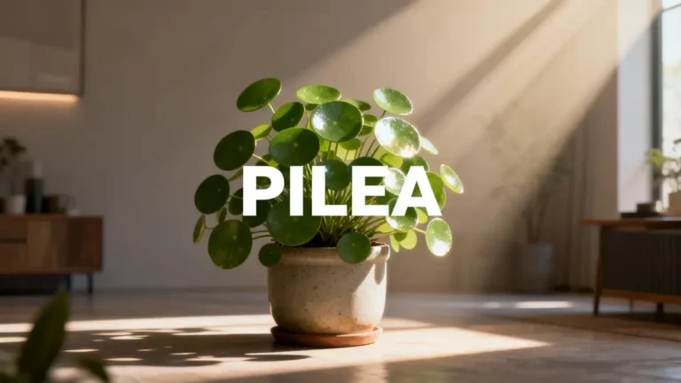 Pilea en pot céramique dans un intérieur moderne lumière douce