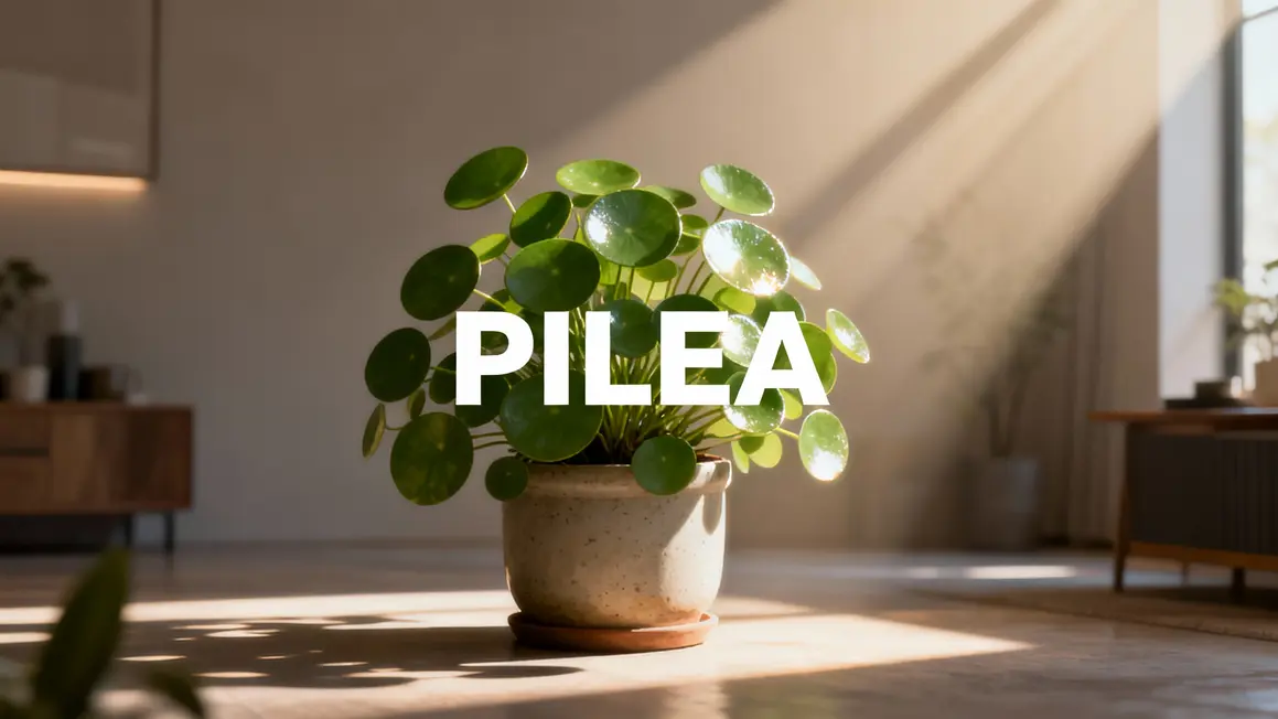 Pilea en pot céramique dans un intérieur moderne lumière douce