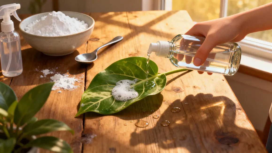 application solution bicarbonate sur feuille plante