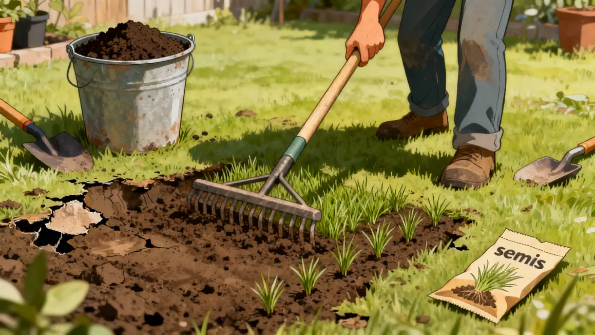 Reparation pelouse abimee outils jardin semis