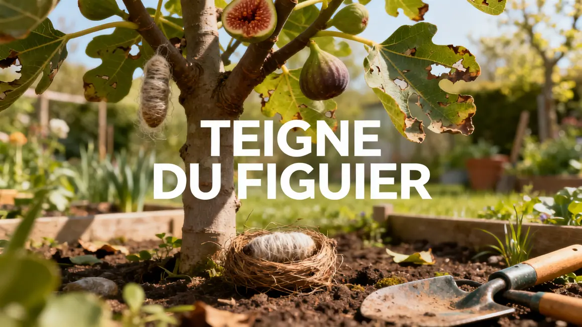 Figuier attaqué teigne, feuilles abîmées, cocons, outils jardin