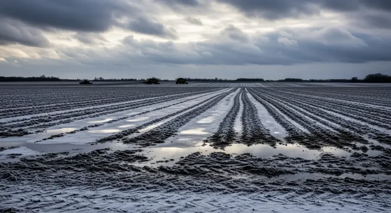 Vue champs gelés La Niña hiver France