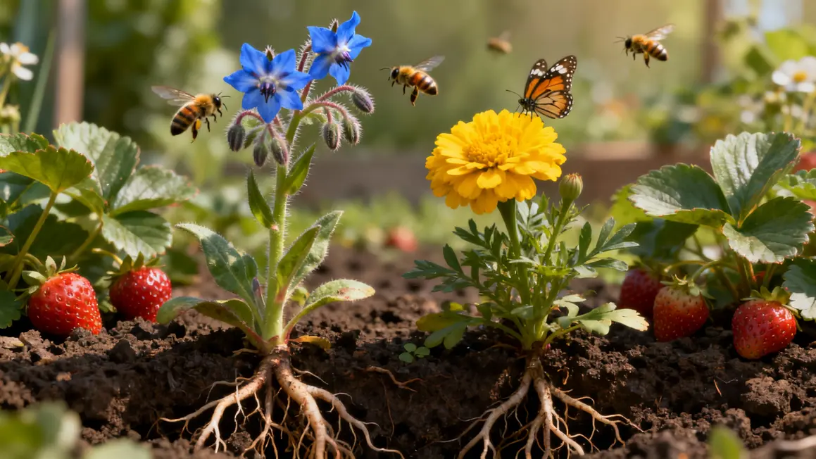 Fleurs bourrache souci pollinisateurs fraisiers