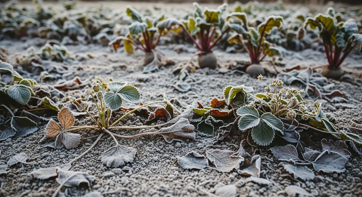 potager hiver betterave fraisier sous feuilles mortes
