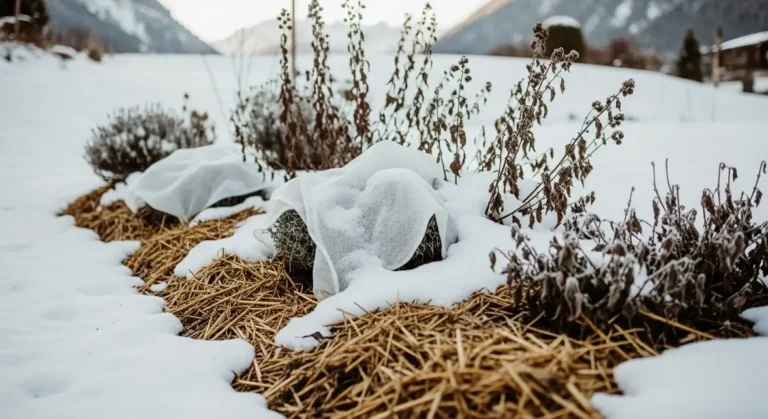 massif vivaces neige paillage voile hivernal