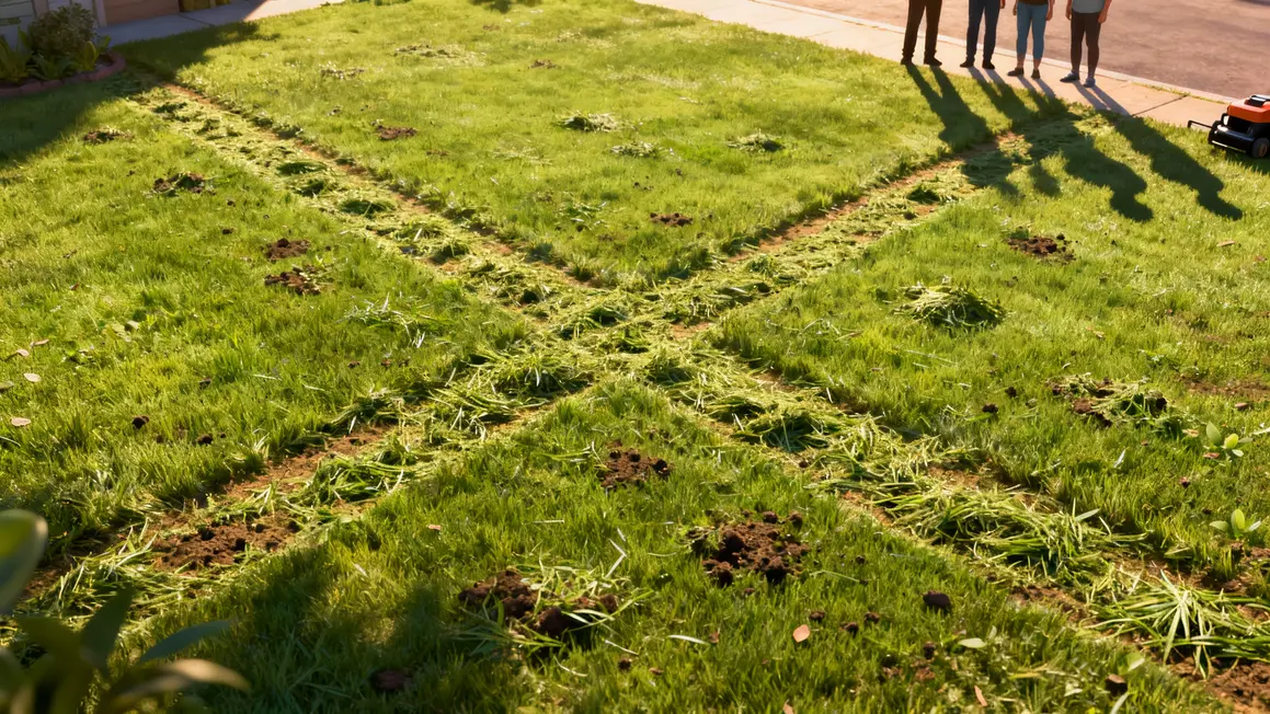 Pelouse automne résidus tonte croisée voisin