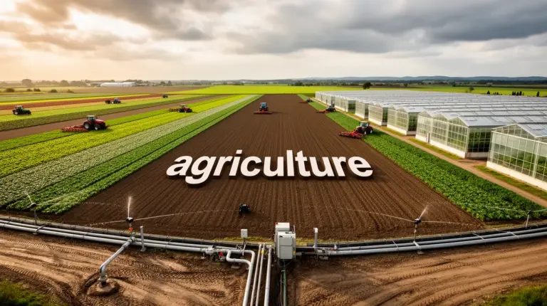 exploitation agricole moderne sous ciel nuageux