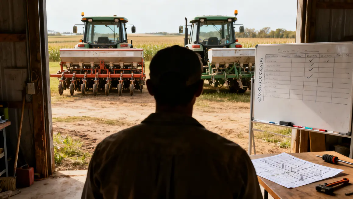 Agriculteur prépare achat matériel agricole checklist atelier