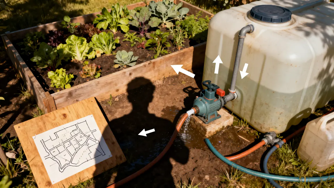 Cartographie potager avec cuve pluie et points d’eau