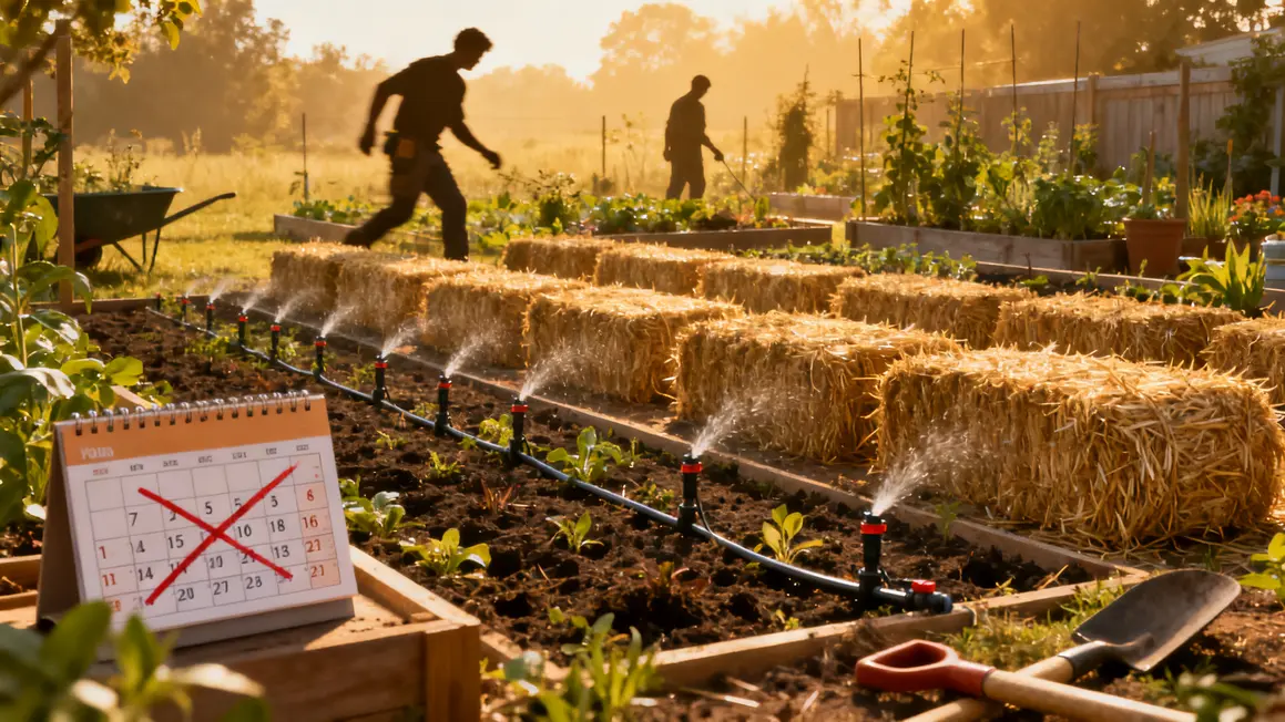 jardin bottes de paille arrosage goutte-à-goutte optimisation