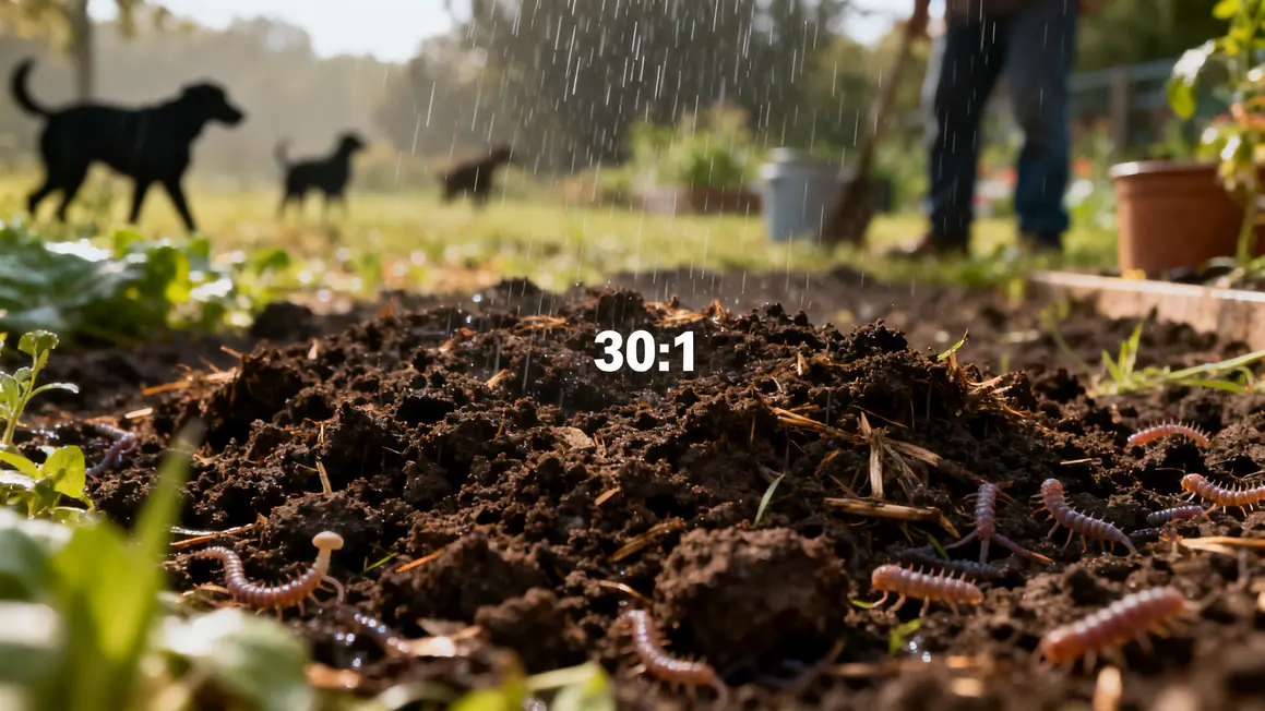 Champ fertile avec compost agricole vie microbienne