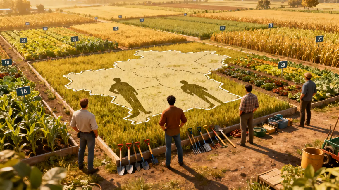 Vue aérienne exploitation agricole analyse besoins tâches
