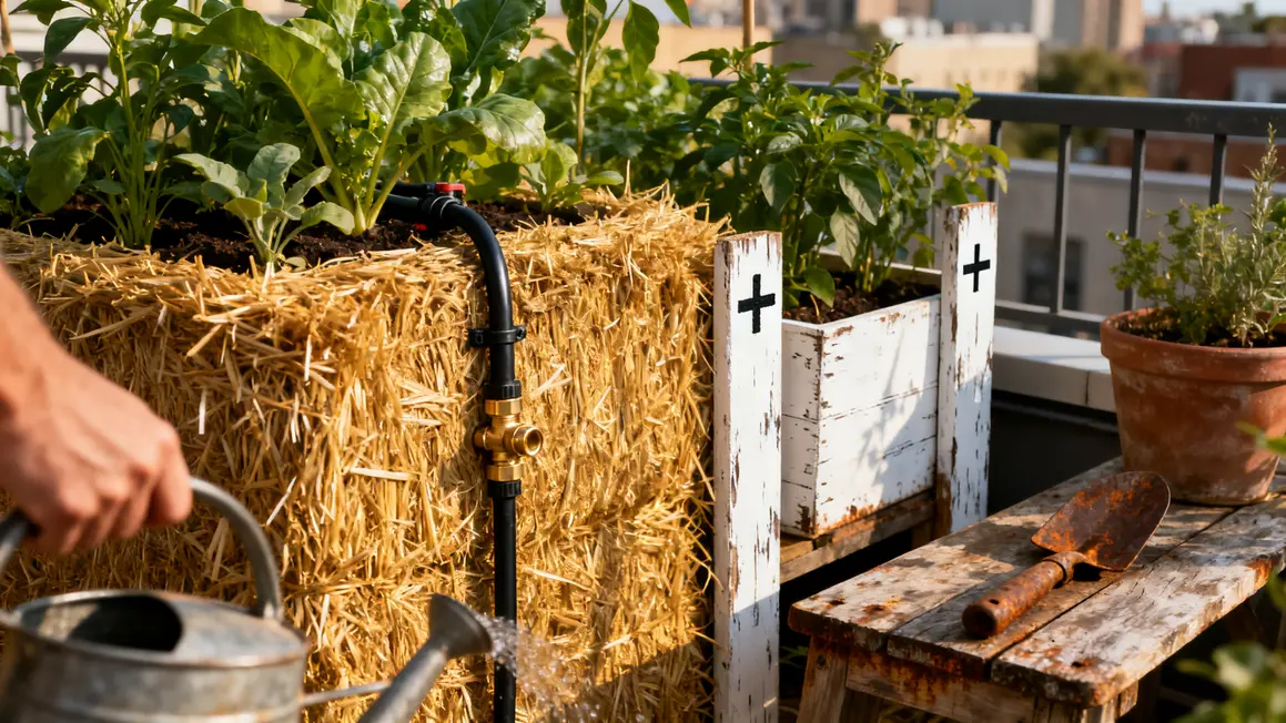 Potager sur bottes de paille terrace pictogrammes avantages limites