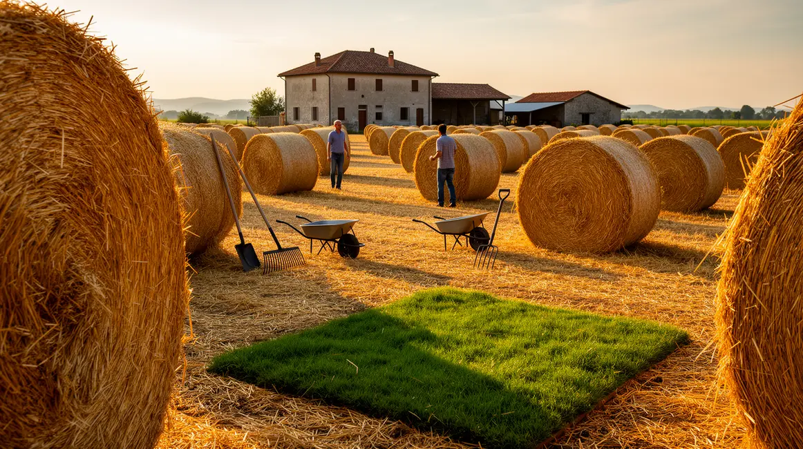 Bottes de paille alignées sur champ rural