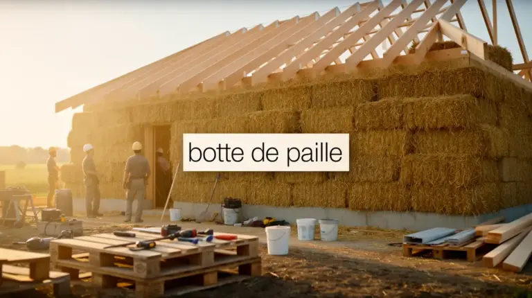 Botte de paille sur chantier construction durable