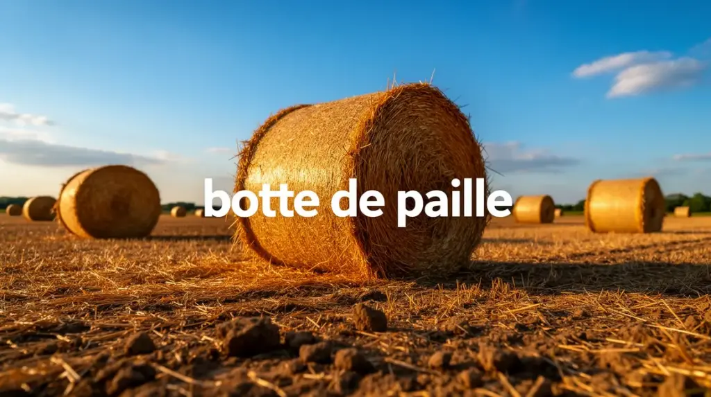 Botte de paille compacte dorée posée sur champ sous ciel bleu
