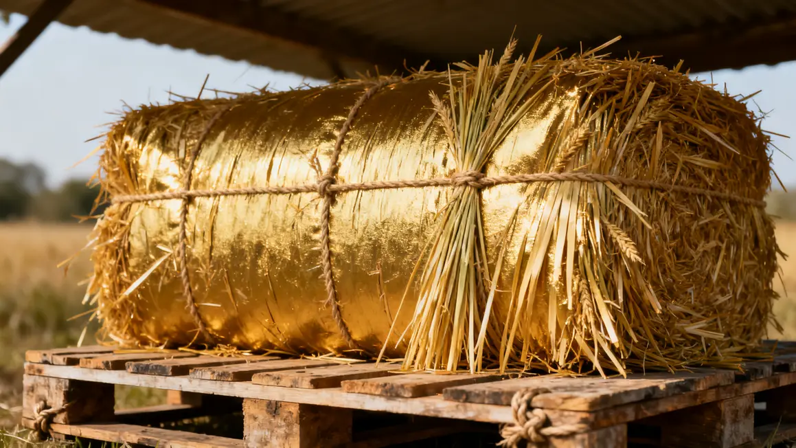 Gros plan botte de paille dorée sur palette