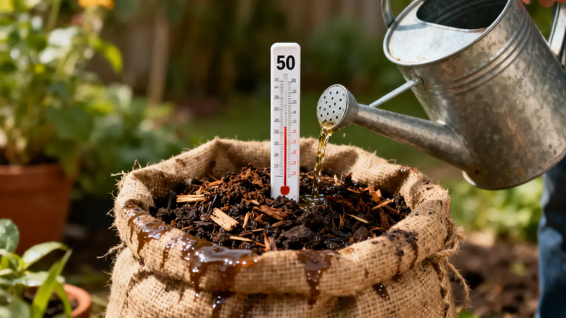 Botte de paille mouillée et thermomètre 50°C