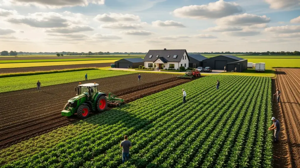 Vue panoramique exploitation agricole moderne