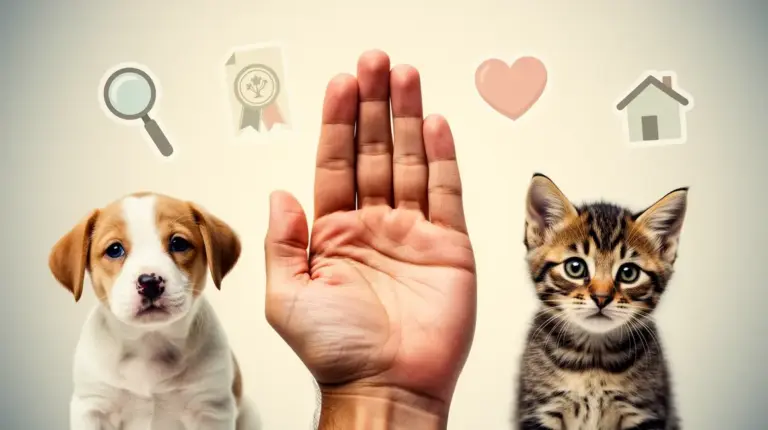 Main entre chiot et chaton avec icones et texte comment choisir elevage