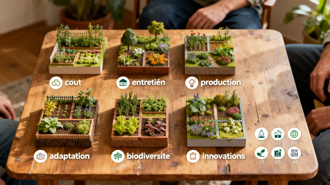 Tableau icones criteres potager production cout