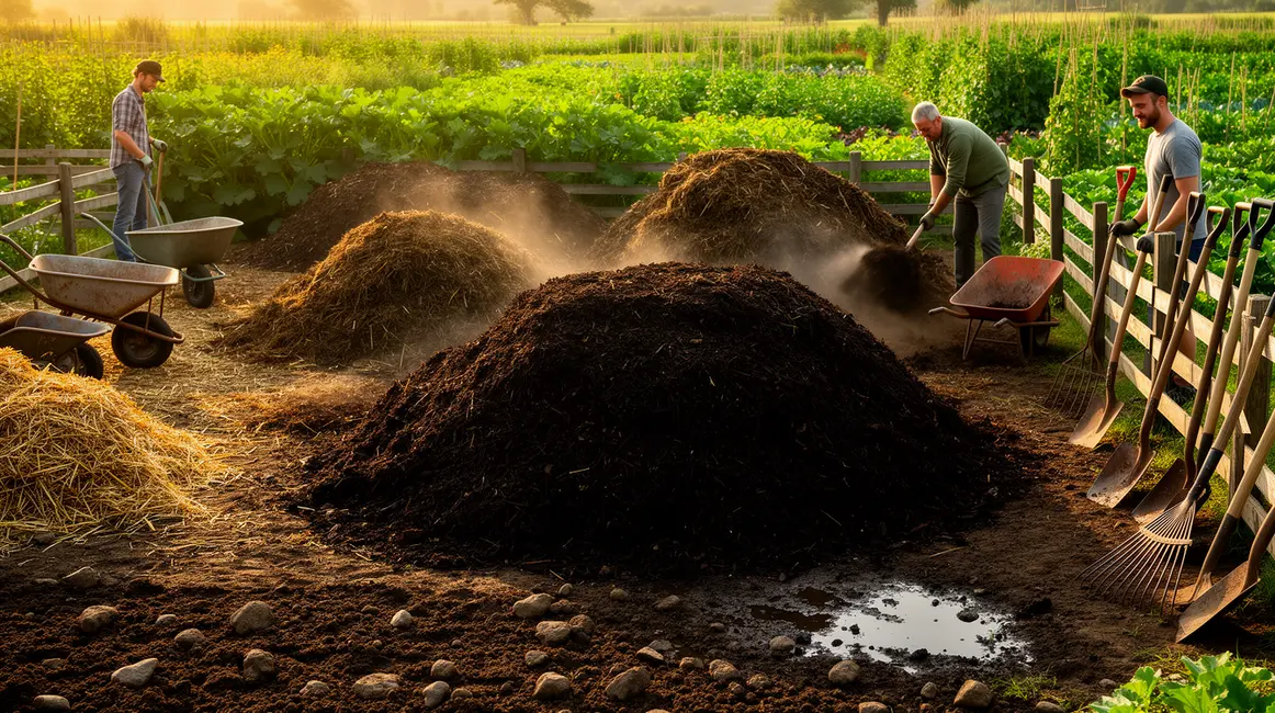 compost agricole tas outils ferme sol fertile