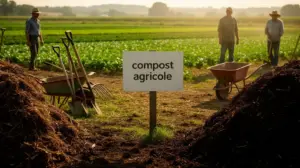ferme compost agricole tas outils champs verdoyants