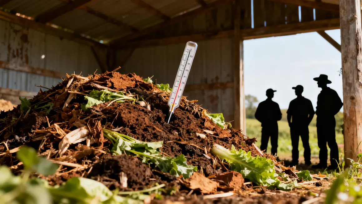 Compost agricole en maturation bruns verts ferme