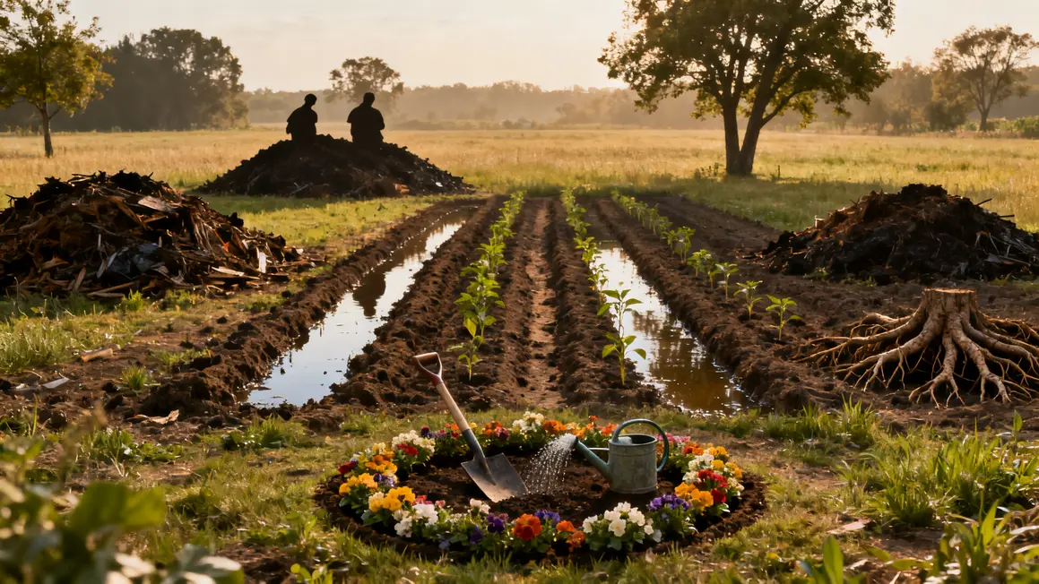 compost agricole tas et arbres fertilite