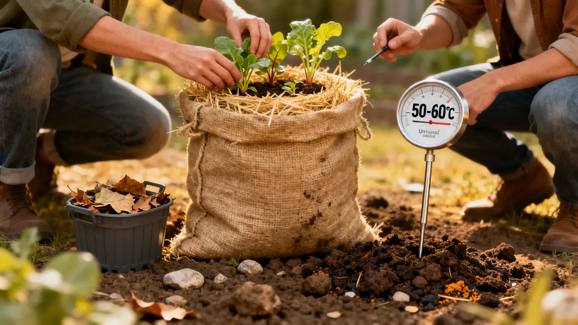 Jeunes plants sur botte de paille mini-compost