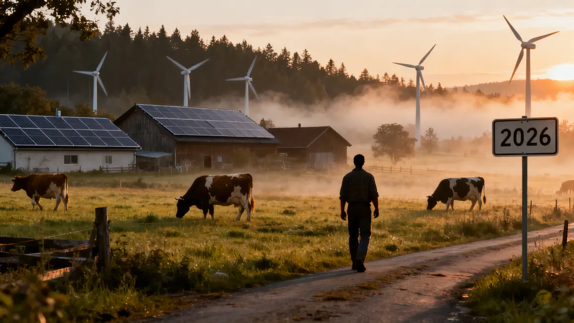 Ferme 2026 panneaux solaires, eoliennes, agriculteur, contexte energetique